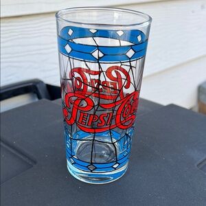 Vintage Pepsi-Cola Glass with Red and Blue Design